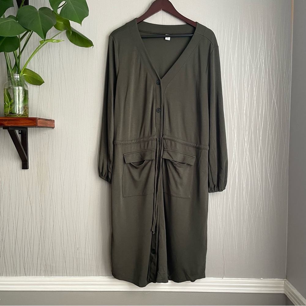 Old Navy Waist-Defined Utility Dress Women’s XL Green Midi Casual Plus Size - Picture 2 of 12